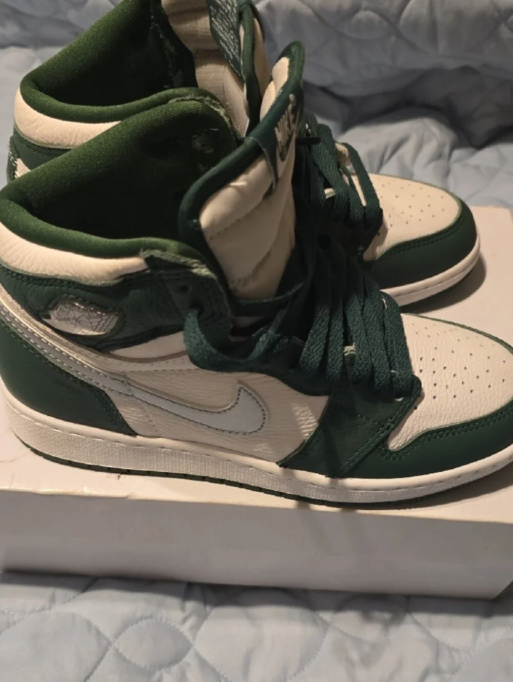 Nike High-Top Sneakers in White and Dark Green